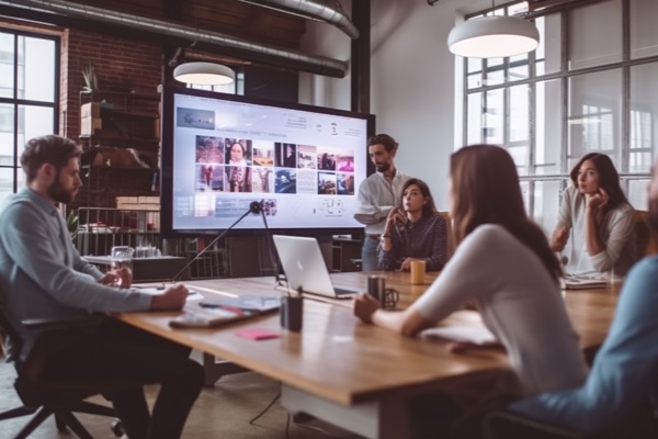 Marketing or advertising team in a presentation meeting.